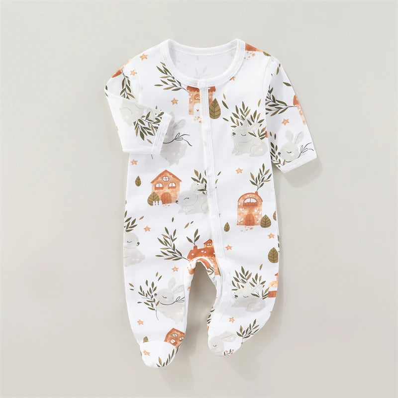 Baby romper for spring and autumn  newborn pure cotton footed onesie winter baby base layer full-body crawling suit
