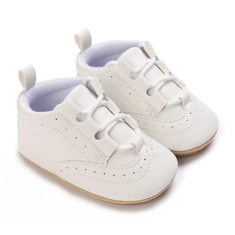 Solid Color Newborn Baby Boys' tie Shoes Moccasin Fashion Casual Sports Shoes White Baptist Soft Sole Anti Slip First Step