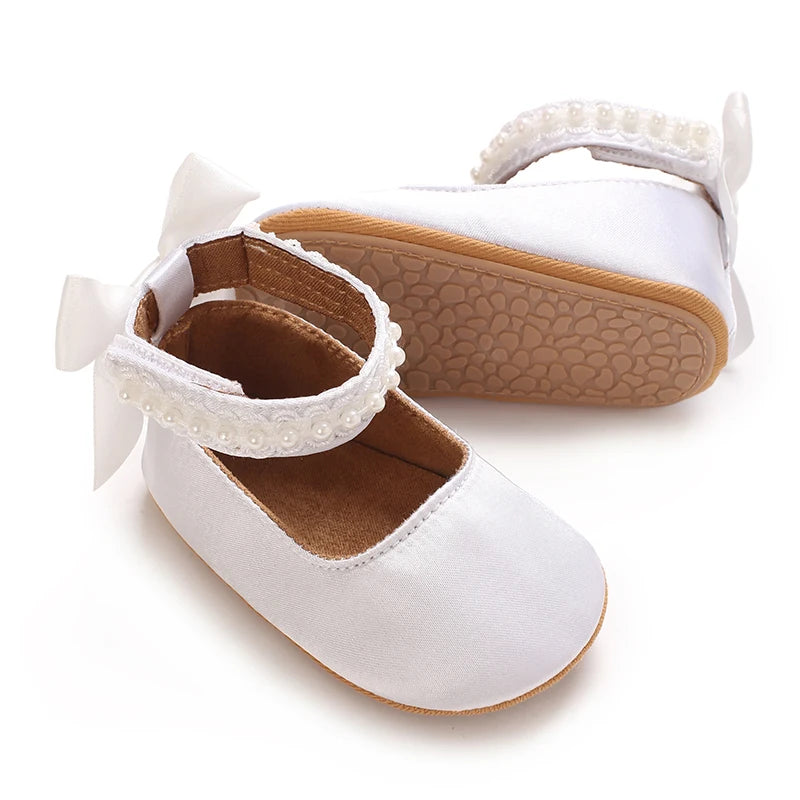Infant Baby Girls Mary Jane Flats Bow Non-Slip Soft Sole Princess Toddler First Walkers Sneaker Wedding Dress Dancing Shoes