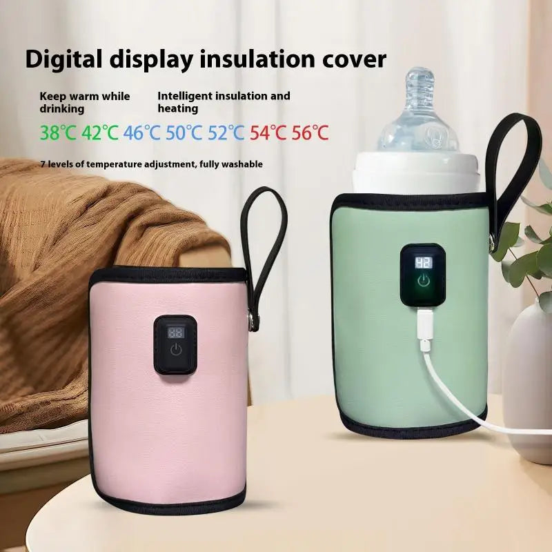 **1 Set 7 Temperature Adjust Insulated Breastmilk Warm Bag USB Charging Feeding Bottle Heater Heating Sleeve Milk Warmer