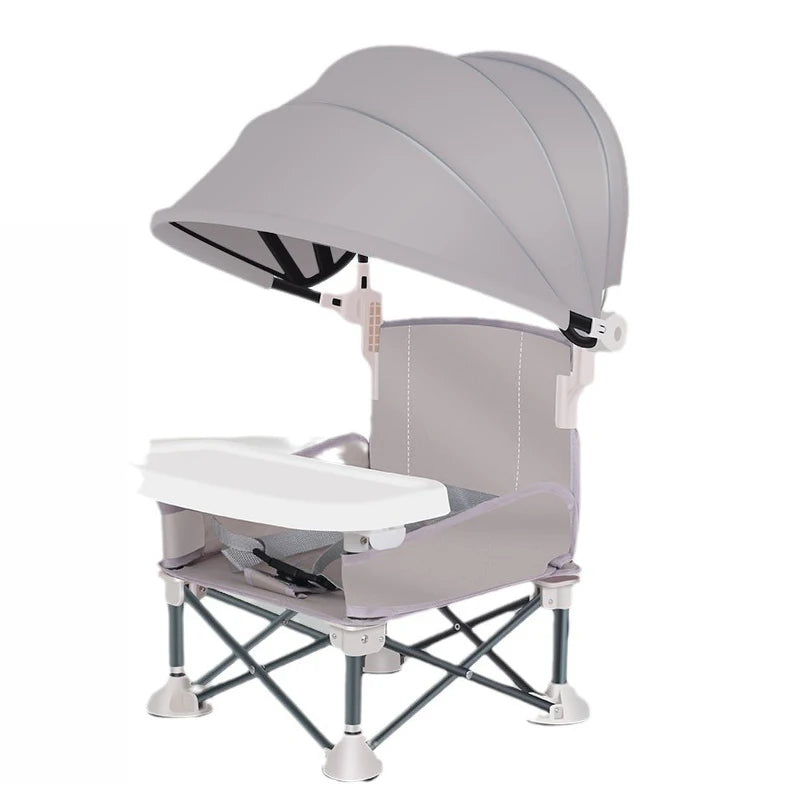 Folding Baby Chair with Umbrella Outdoor Beach Travel Baby Eating Seats Sunshade Awning Detachable Feeding Tray Kids Chairs