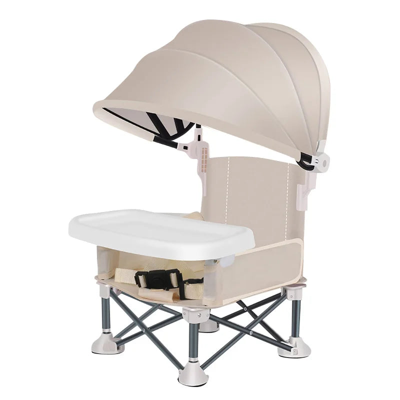 Folding Baby Chair with Umbrella Outdoor Beach Travel Baby Eating Seats Sunshade Awning Detachable Feeding Tray Kids Chairs