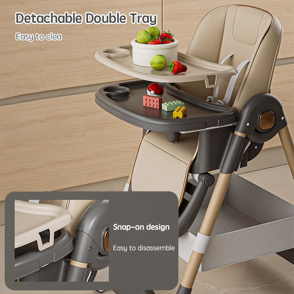 PANGDUBE Baby High Chair for Feeding Foldable Baby Dining Chair Adjustable Height Reclining Chair with Wheels, Storage Basket