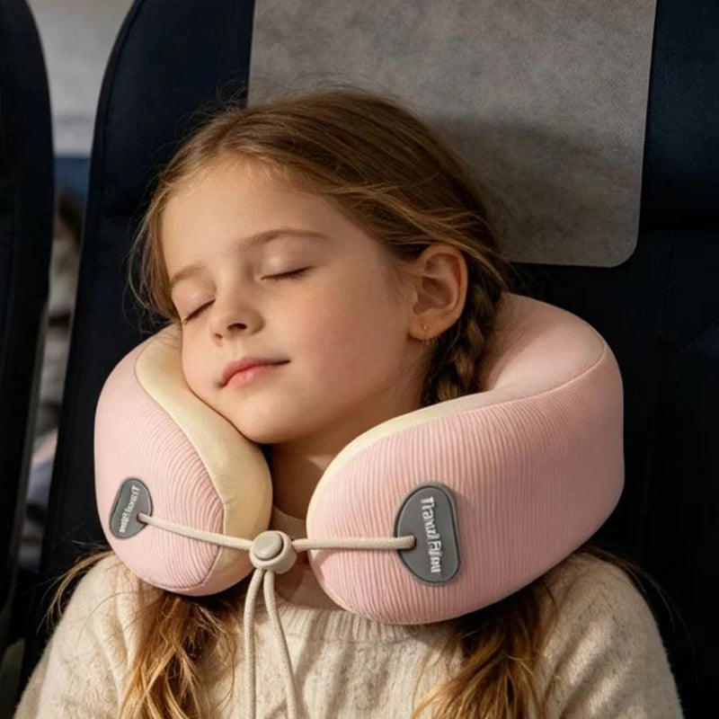 Kid's U-Shaped Memory Foam Neck Pillow for Naps Travel Slow Rebound 360° Support Neck Pillow with Removable Cover for Children