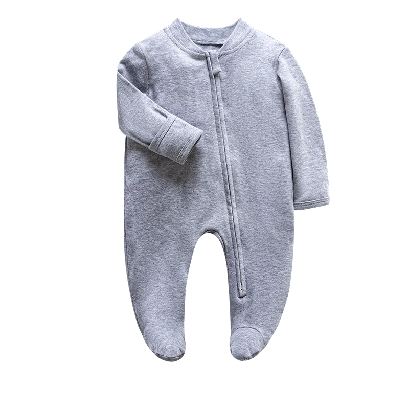 Newborn Baby Footed Pajamas Zipper Romper Long Sleeve Cotton Jumpsuit Solid White 0-12 Months Unisex Baby Clothes