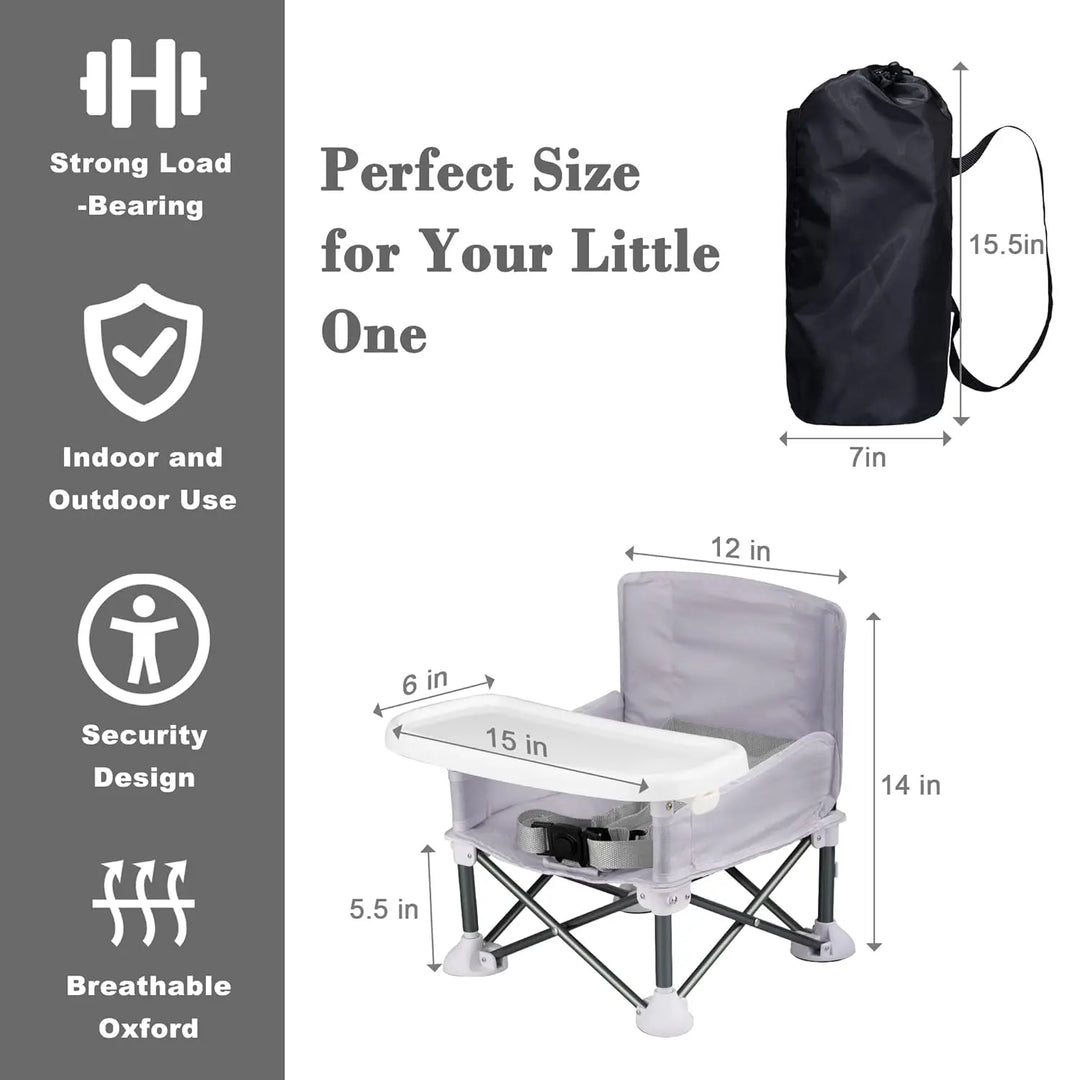 Folding Chair Baby Camping Chair Folding Camping High Chair For Baby Portable Travel Booster Seat With Food Tray & Straps