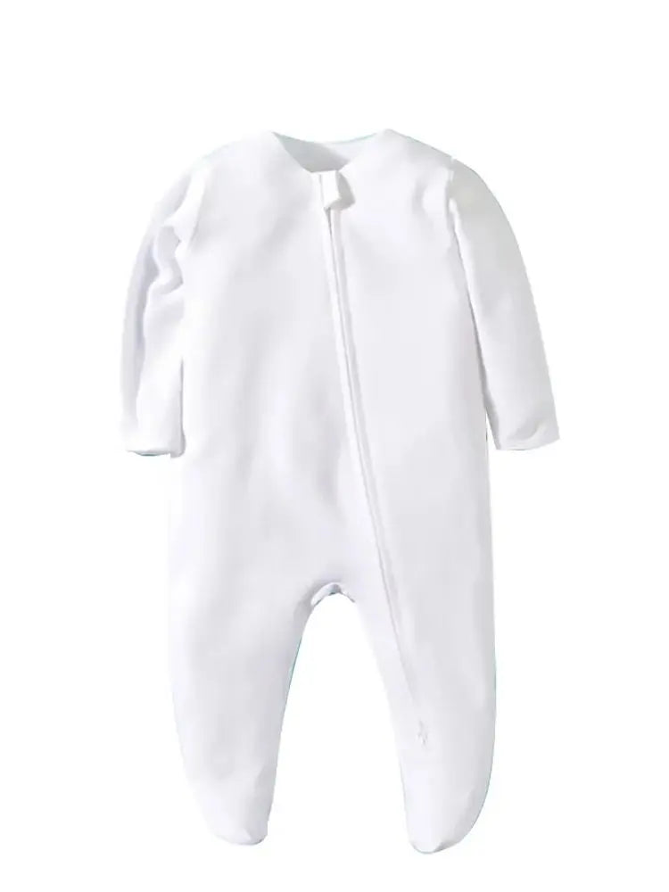Newborn Baby Footed Pajamas Zipper Romper Long Sleeve Cotton Jumpsuit Solid White 0-12 Months Unisex Baby Clothes