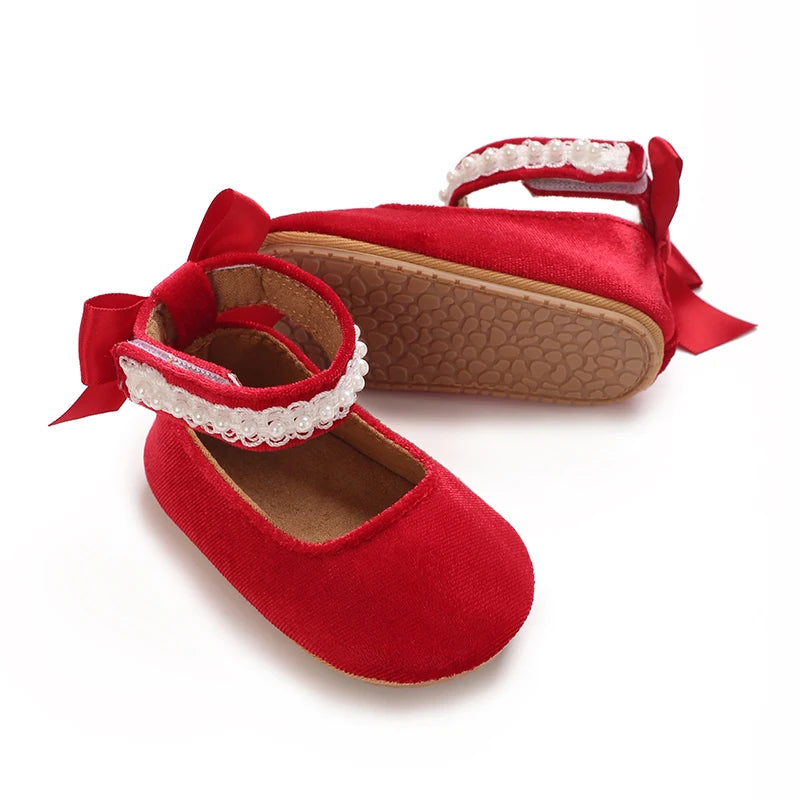 Infant Baby Girls Mary Jane Flats Bow Non-Slip Soft Sole Princess Toddler First Walkers Sneaker Wedding Dress Dancing Shoes