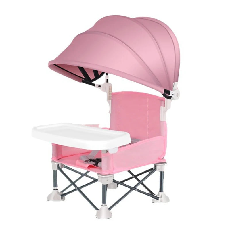 Folding Baby Chair with Umbrella Outdoor Beach Travel Baby Eating Seats Sunshade Awning Detachable Feeding Tray Kids Chairs
