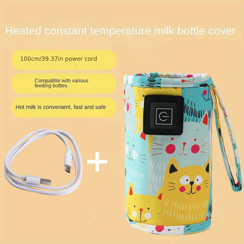 Portable USB Milk Warmer for Travel Electric Baby Bottle Heater with 3/5 Speed Options And Insulated Bag Fast Heating Water Warm