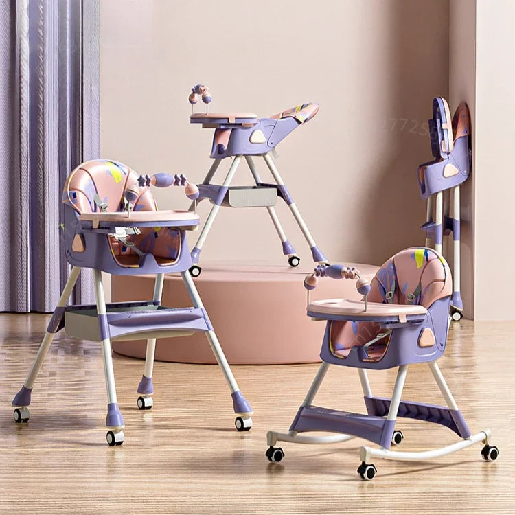 Baby Dining Chair Adjustable Height, Adjustable Backrest Multifunctional Baby Dining Chair Baby Rocking Chair Foldable