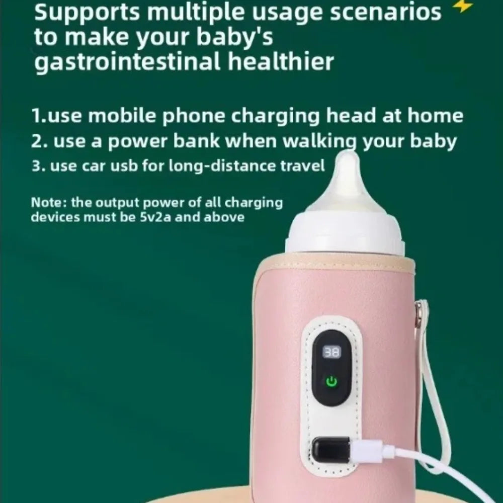Portable USB Milk Warmer for Travel Electric Baby Bottle Heater with 3/5 Speed Options And Insulated Bag Fast Heating Water Warm