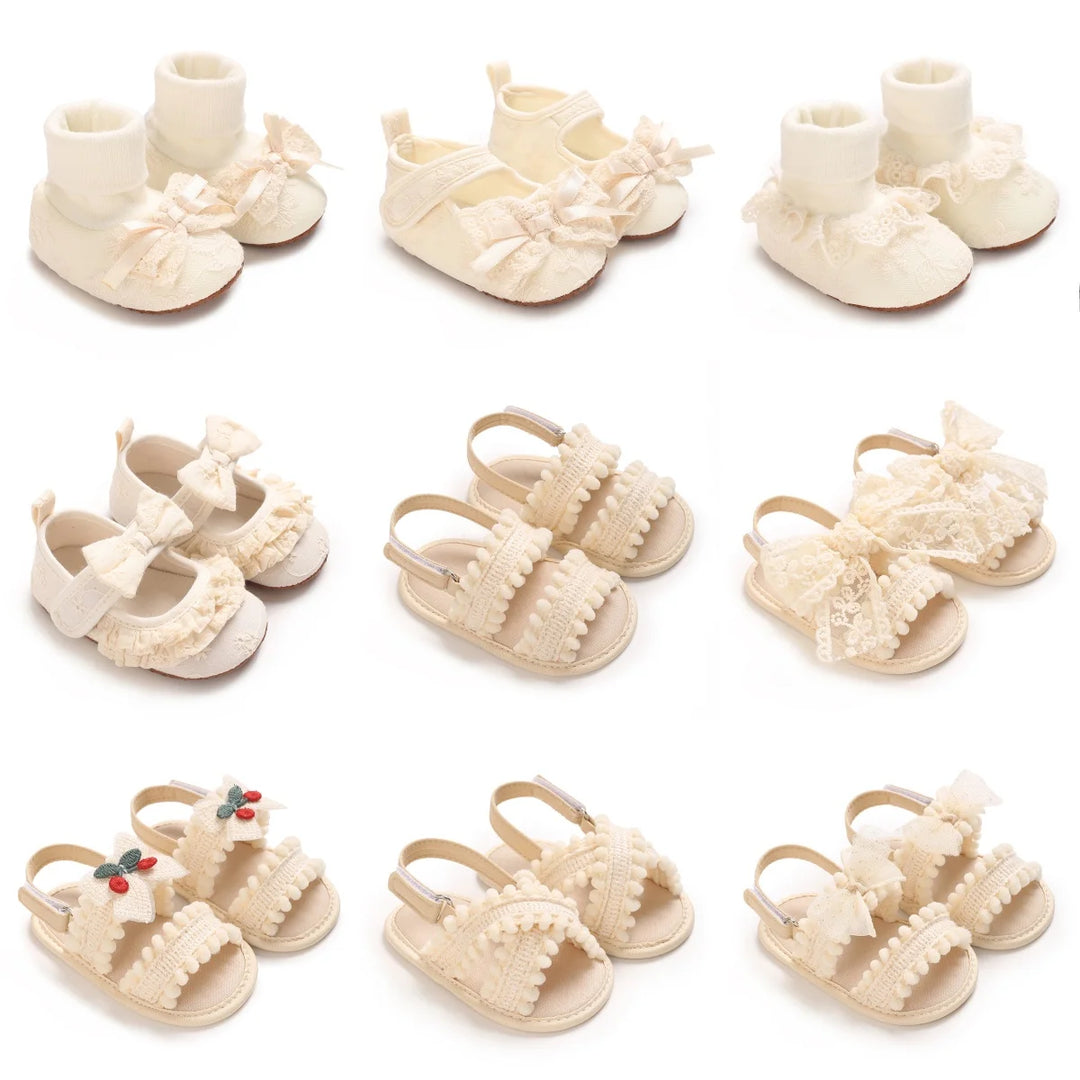 Newborn Baby Girls Mary Jane Flats Cute Bowknot Wedding Dress Shoes Non-Slip First Walkers Embroidery Flower Soft Shoes