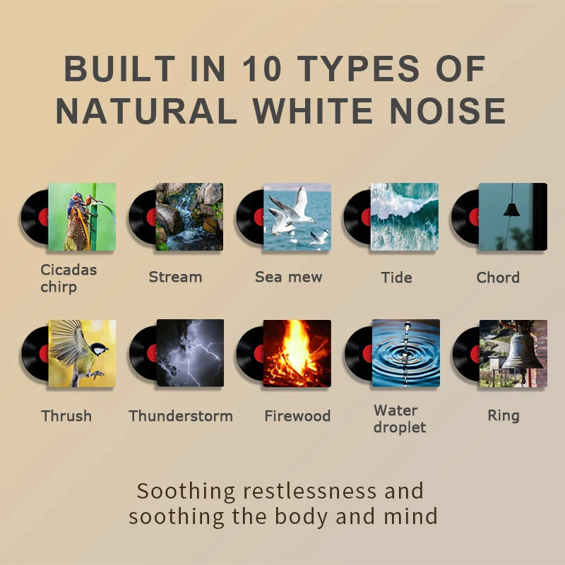 Mini Night Light with White Noise, 10 Soothing Sounds, 15/30min Timer, Colorful Lighting, Rechargeable Portable Night Light