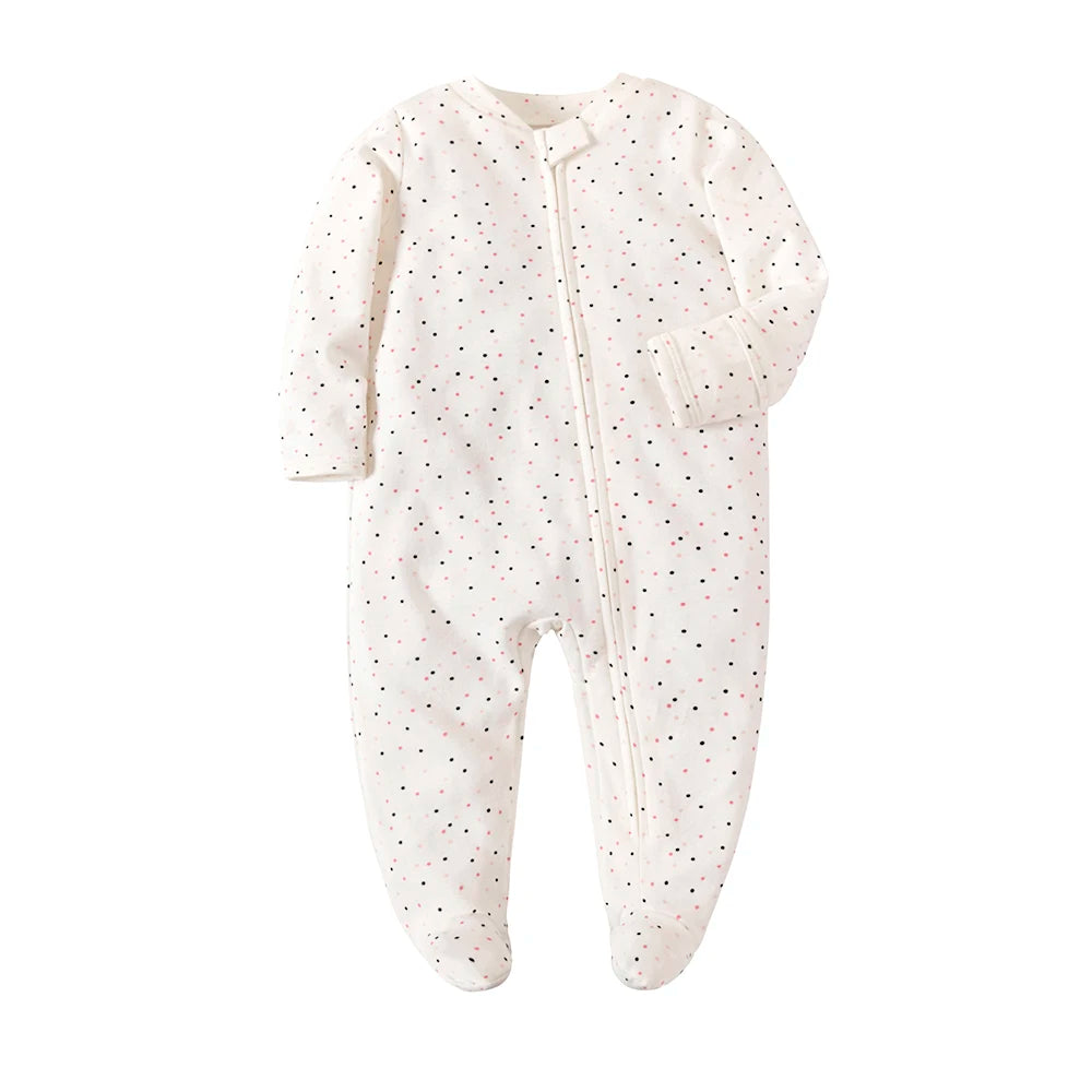 Newborn Baby Footed Pajamas Zipper Romper Long Sleeve Cotton Jumpsuit Solid White 0-12 Months Unisex Baby Clothes