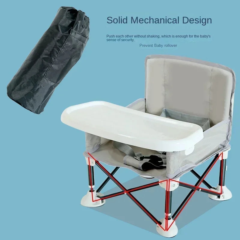 Baby Feeding Dining Chair Foldable Portable Baby Chair with Safe Belt Aluminium Alloy Travel for Camping Picnics Beach Seat