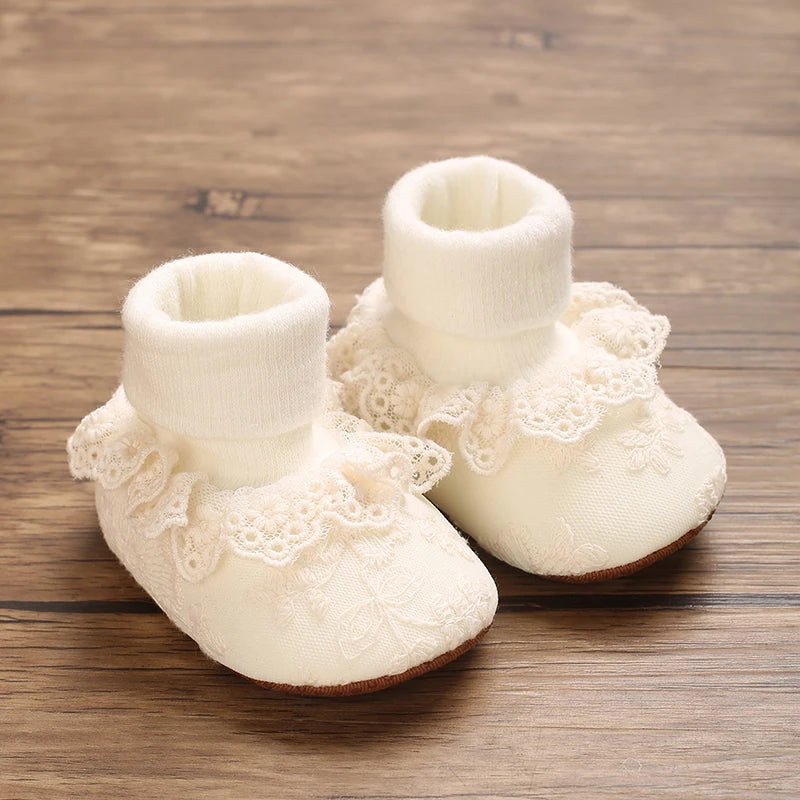Newborn Baby Girls Mary Jane Flats Cute Bowknot Wedding Dress Shoes Non-Slip First Walkers Embroidery Flower Soft Shoes