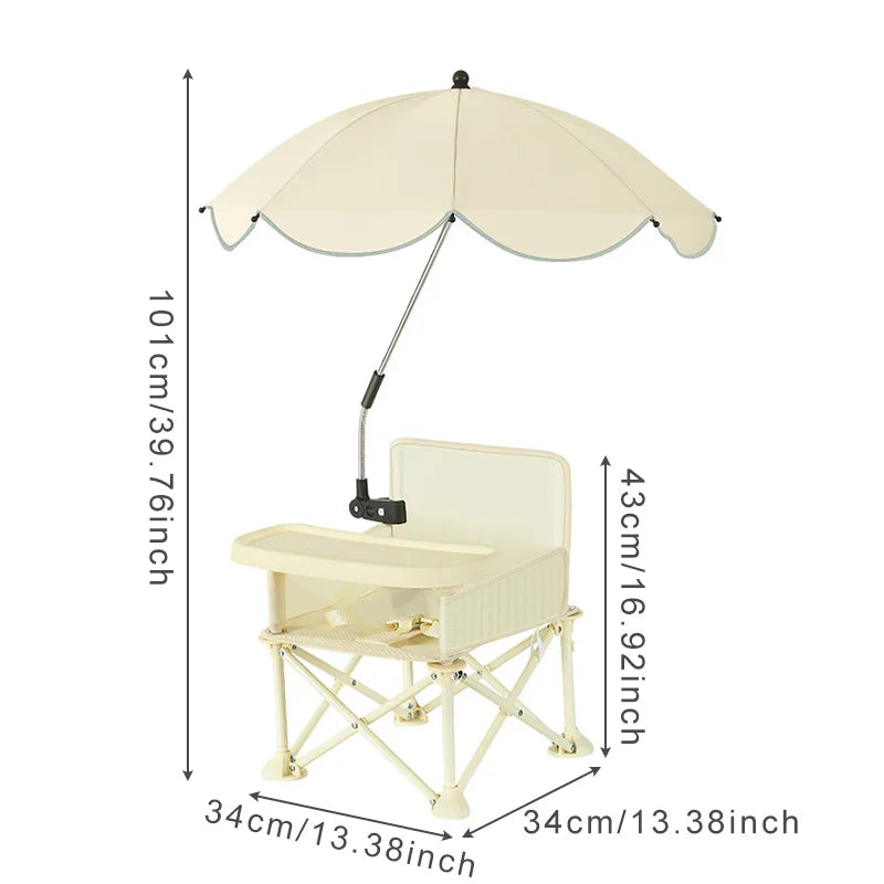Folding Baby Chair with Umbrella Outdoor Beach Travel Baby Eating Seats Sunshade Awning Detachable Feeding Tray Kids Chairs