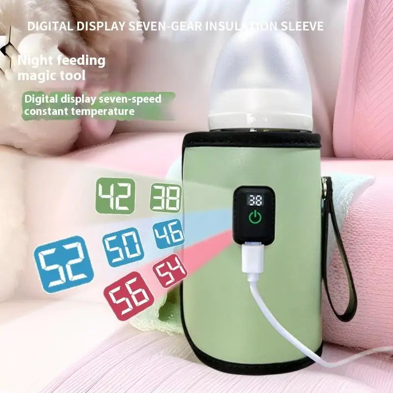 **1 Set 7 Temperature Adjust Insulated Breastmilk Warm Bag USB Charging Feeding Bottle Heater Heating Sleeve Milk Warmer