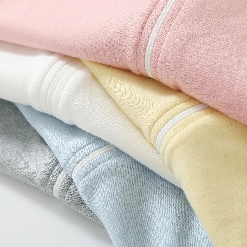 Newborn Baby Boys Girls Clothing 0-3 Months Pure Cotton Zipper Jumpsuit Long Sleeve Solid Color Bind Foot Bodysuits