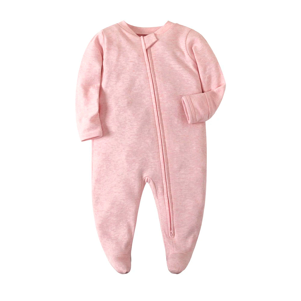 Newborn Baby Footed Pajamas Zipper Romper Long Sleeve Cotton Jumpsuit Solid White 0-12 Months Unisex Baby Clothes